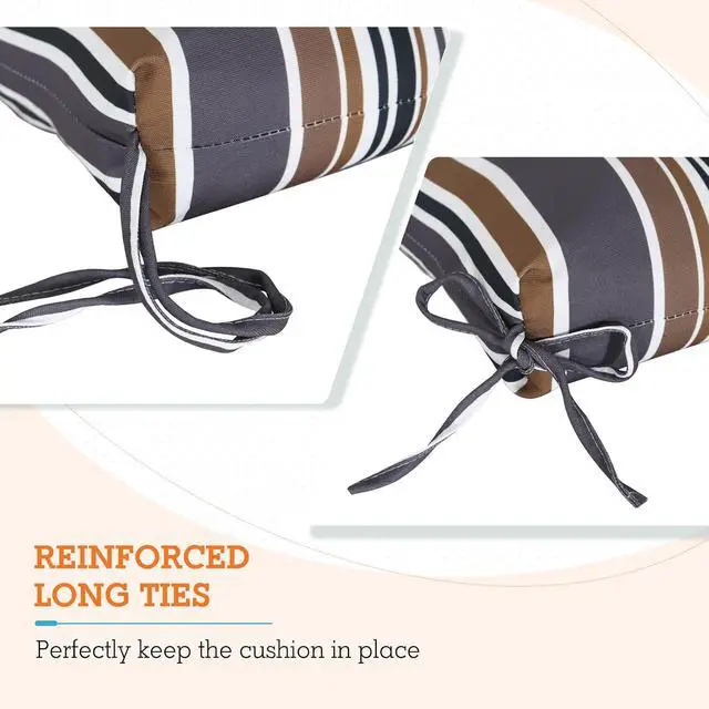 Alt view image 2 of 7 - Tufted Outdoor/Indoor High Back Patio Chair Cushions, 2 Pack, 46'' x 22'', Brown Stripe