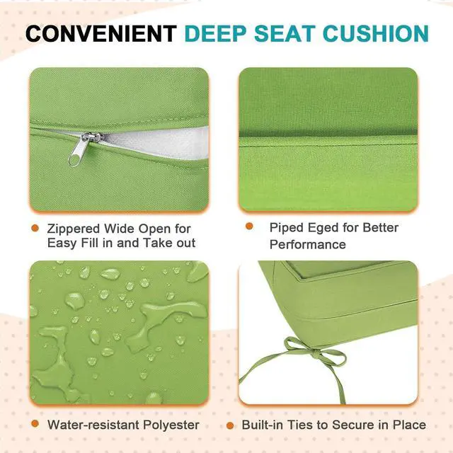 Alt view image 4 of 7 - Outdoor Deep Seat Patio Seat Cushion Set, 25 x 25 x 5 inch, 2-Piece Back Chair Cushion, 1 Pack, Green