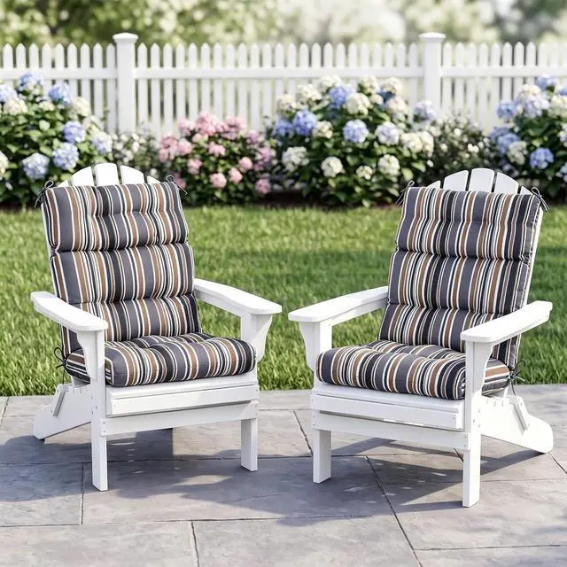 Alt view image 5 of 7 - Tufted Outdoor/Indoor High Back Patio Chair Cushions, 2 Pack, 46'' x 22'', Brown Stripe