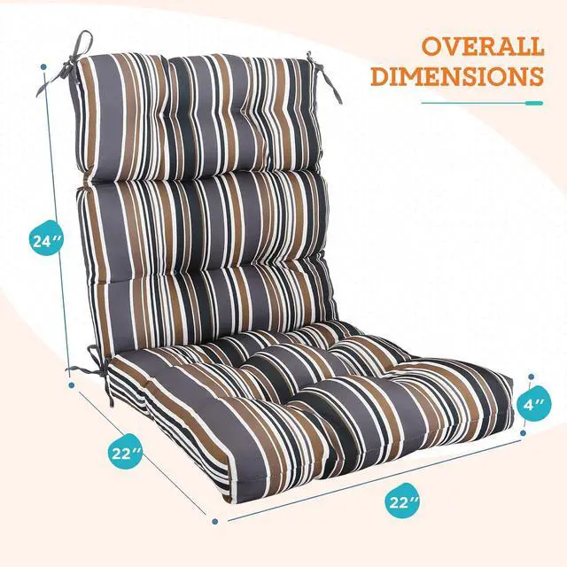 Alt view image 4 of 7 - Tufted Outdoor/Indoor High Back Patio Chair Cushions, 2 Pack, 46'' x 22'', Brown Stripe