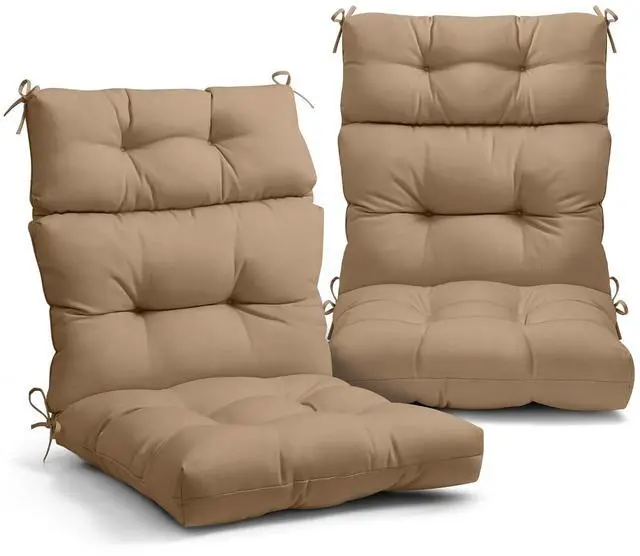 Main image of Tufted Outdoor/Indoor High Back Patio Chair Cushions, 2 Pack, 46'' x 22'', Khaki