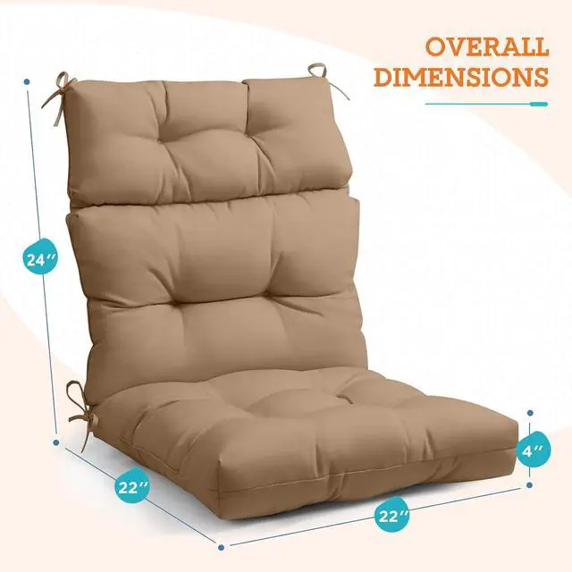 Alt view image 3 of 7 - Tufted Outdoor/Indoor High Back Patio Chair Cushions, 2 Pack, 46'' x 22'', Khaki