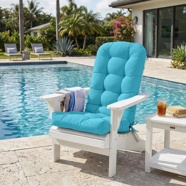 Alt view image 5 of 7 - High Back Adirondack Chair Cushions, 5" Thick Non Slip Tufted Cushion for Outdoor Patio Rocking Chairs, 49x20x5 in, 2 Pack, Blue