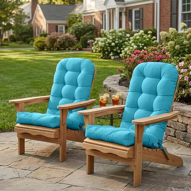Alt view image 7 of 7 - High Back Adirondack Chair Cushions, 5" Thick Non Slip Tufted Cushion for Outdoor Patio Rocking Chairs, 49x20x5 in, 2 Pack, Blue