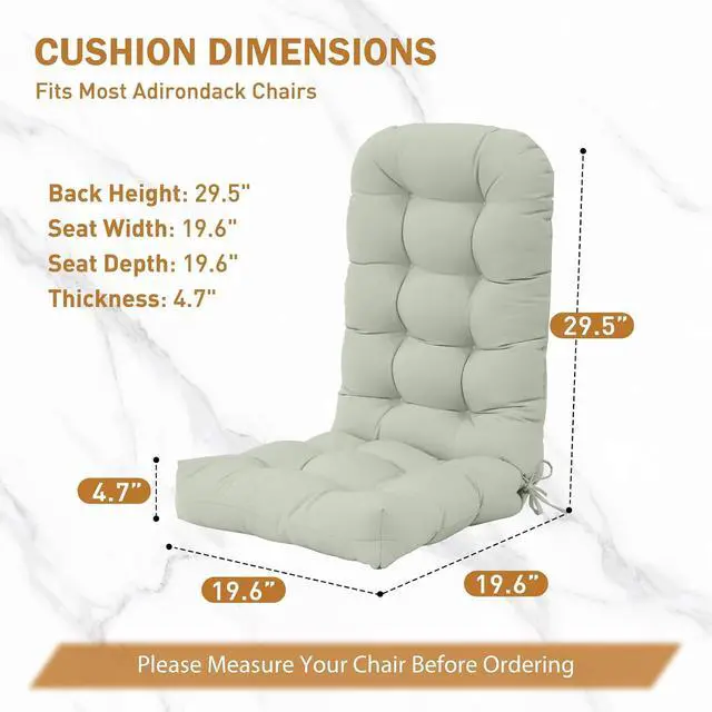 Alt view image 3 of 7 - High Back Adirondack Chair Cushions, 5" Thick Non Slip Tufted Cushion for Outdoor Patio Rocking Chairs, 49x20x5 in, 2 Pack, Sage Green