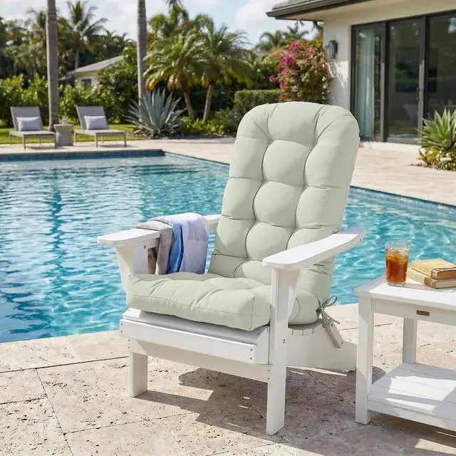 Alt view image 5 of 7 - High Back Adirondack Chair Cushions, 5" Thick Non Slip Tufted Cushion for Outdoor Patio Rocking Chairs, 49x20x5 in, 2 Pack, Sage Green