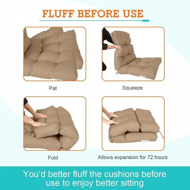 Alt view image 6 of 7 - Tufted Outdoor/Indoor High Back Patio Chair Cushions, 2 Pack, 46'' x 22'', Khaki