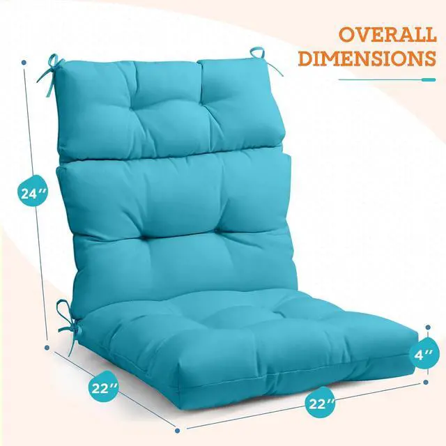 Alt view image 3 of 7 - Tufted Outdoor/Indoor High Back Patio Chair Cushions, 4 Pack, 46'' x 22'', Blue