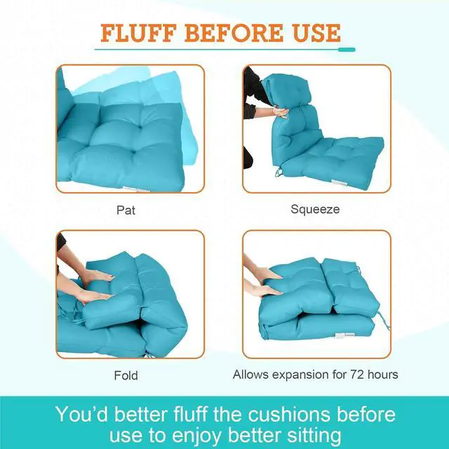 Alt view image 6 of 7 - Tufted Outdoor/Indoor High Back Patio Chair Cushions, 4 Pack, 46'' x 22'', Blue