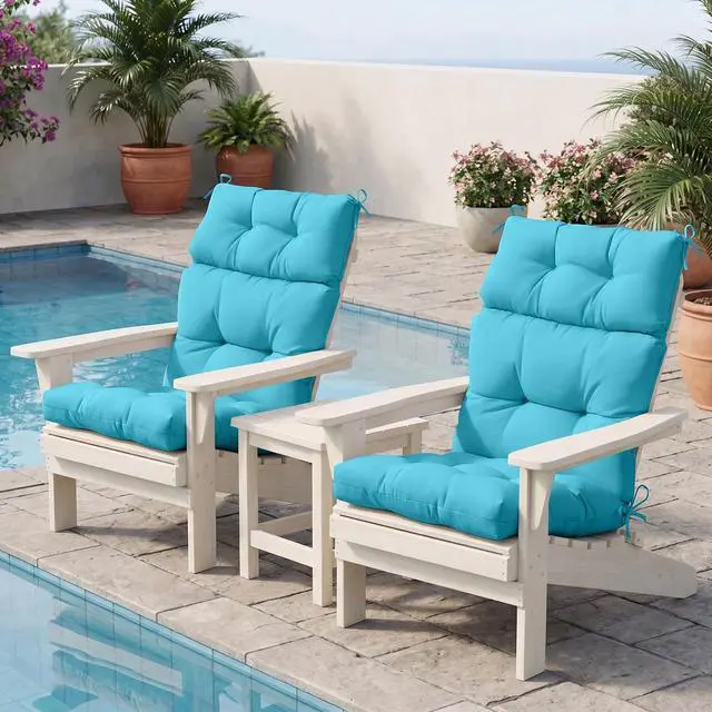 Alt view image 5 of 7 - Tufted Outdoor/Indoor High Back Patio Chair Cushions, 4 Pack, 46'' x 22'', Blue