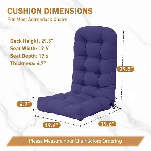 Alt view image 3 of 7 - High Back Adirondack Chair Cushions, 5" Thick Non Slip Tufted Cushion for Outdoor Patio Rocking Chairs, 49x20x5 in, 2 Pack, Navy Blue