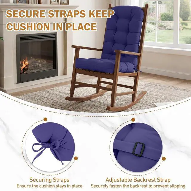 Alt view image 4 of 7 - High Back Adirondack Chair Cushions, 5" Thick Non Slip Tufted Cushion for Outdoor Patio Rocking Chairs, 49x20x5 in, 2 Pack, Navy Blue