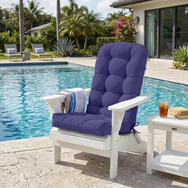 Alt view image 5 of 7 - High Back Adirondack Chair Cushions, 5" Thick Non Slip Tufted Cushion for Outdoor Patio Rocking Chairs, 49x20x5 in, 2 Pack, Navy Blue