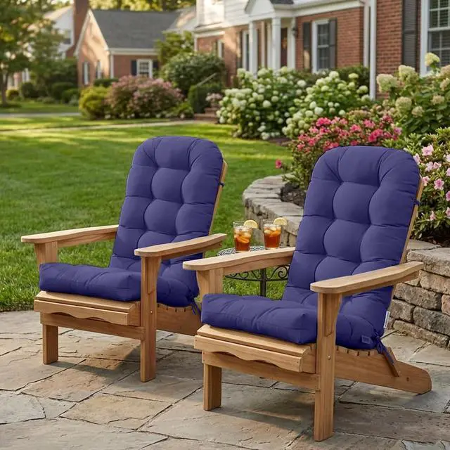 Alt view image 7 of 7 - High Back Adirondack Chair Cushions, 5" Thick Non Slip Tufted Cushion for Outdoor Patio Rocking Chairs, 49x20x5 in, 2 Pack, Navy Blue