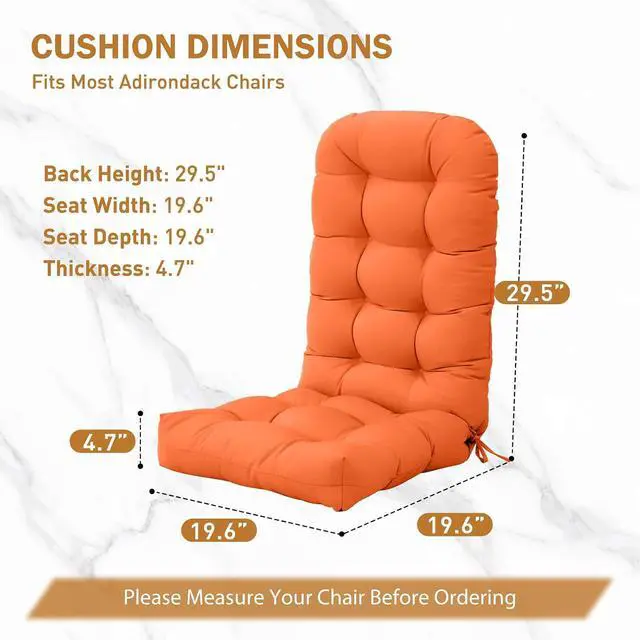 Alt view image 3 of 7 - High Back Adirondack Chair Cushions, 5" Thick Non Slip Tufted Cushion for Outdoor Patio Rocking Chairs, 49x20x5 in, 2 Pack, Orange