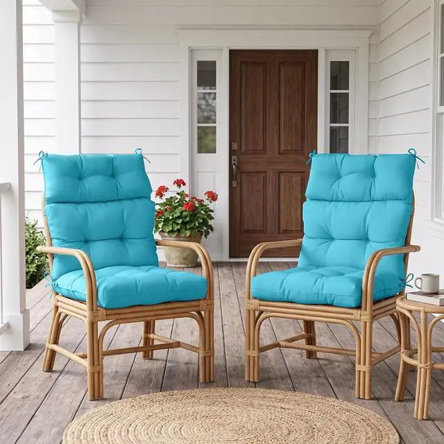 Alt view image 7 of 7 - Tufted Outdoor/Indoor High Back Patio Chair Cushions, 4 Pack, 46'' x 22'', Blue