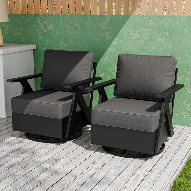 Alt view image 5 of 7 - Urban Slate Modern Swivel Rocker Patio Chair Set of 2 Outdoor Lounge Chairs, Weather Resistant Cushions Rust Resistant Frame for Backyard Deck Porch, Black/Gray