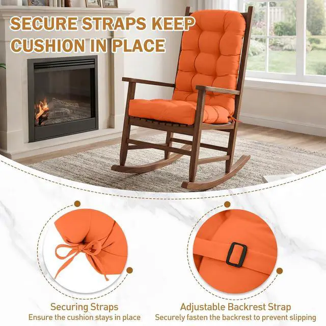 Alt view image 4 of 7 - High Back Adirondack Chair Cushions, 5" Thick Non Slip Tufted Cushion for Outdoor Patio Rocking Chairs, 49x20x5 in, 2 Pack, Orange