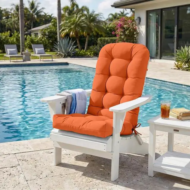 Alt view image 5 of 7 - High Back Adirondack Chair Cushions, 5" Thick Non Slip Tufted Cushion for Outdoor Patio Rocking Chairs, 49x20x5 in, 2 Pack, Orange
