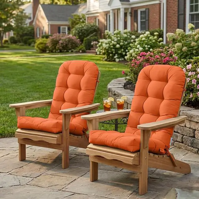 Alt view image 7 of 7 - High Back Adirondack Chair Cushions, 5" Thick Non Slip Tufted Cushion for Outdoor Patio Rocking Chairs, 49x20x5 in, 2 Pack, Orange