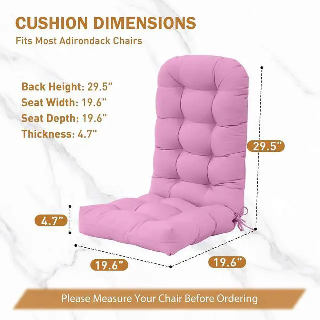 Alt view image 3 of 7 - High Back Adirondack Chair Cushions, 5" Thick Non Slip Tufted Cushion for Outdoor Patio Rocking Chairs, 49x20x5 in, 2 Pack, Pink