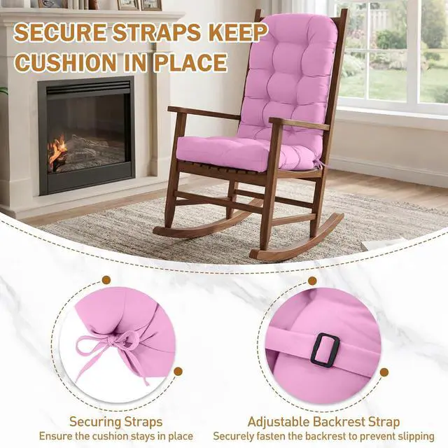 Alt view image 4 of 7 - High Back Adirondack Chair Cushions, 5" Thick Non Slip Tufted Cushion for Outdoor Patio Rocking Chairs, 49x20x5 in, 2 Pack, Pink