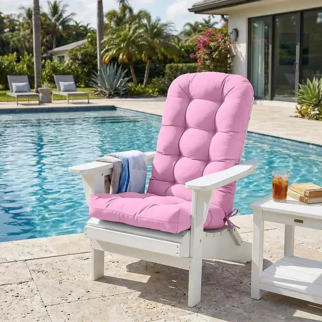 Alt view image 5 of 7 - High Back Adirondack Chair Cushions, 5" Thick Non Slip Tufted Cushion for Outdoor Patio Rocking Chairs, 49x20x5 in, 2 Pack, Pink
