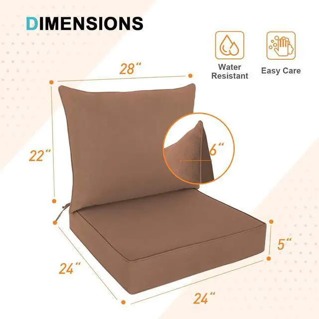 Alt view image 3 of 7 - Outdoor Deep Seat Patio Seat Cushion Set, 24 x 24 x 5 inch, 2-Piece Back Chair Cushion, 1 Pack, Mocha