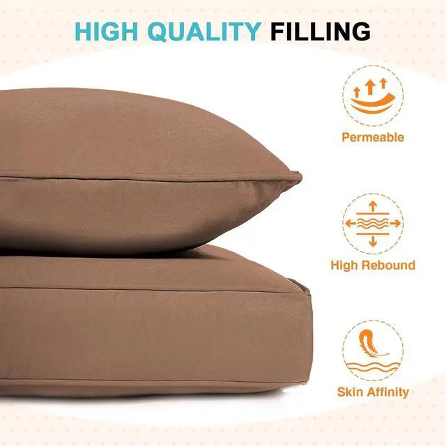 Alt view image 6 of 7 - Outdoor Deep Seat Patio Seat Cushion Set, 24 x 24 x 5 inch, 2-Piece Back Chair Cushion, 1 Pack, Mocha
