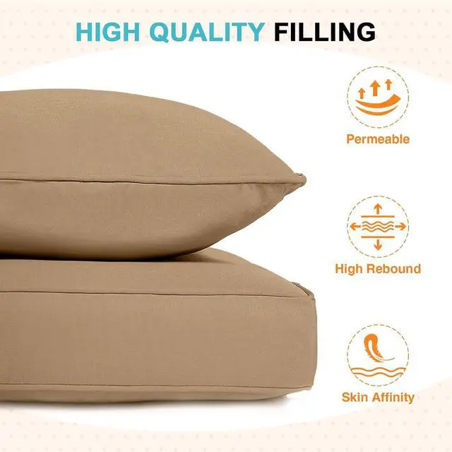 Alt view image 6 of 7 - Outdoor Deep Seat Patio Seat Cushion Set, 24 x 24 x 5 inch, 2-Piece Back Chair Cushion, 1 Pack, Khaki