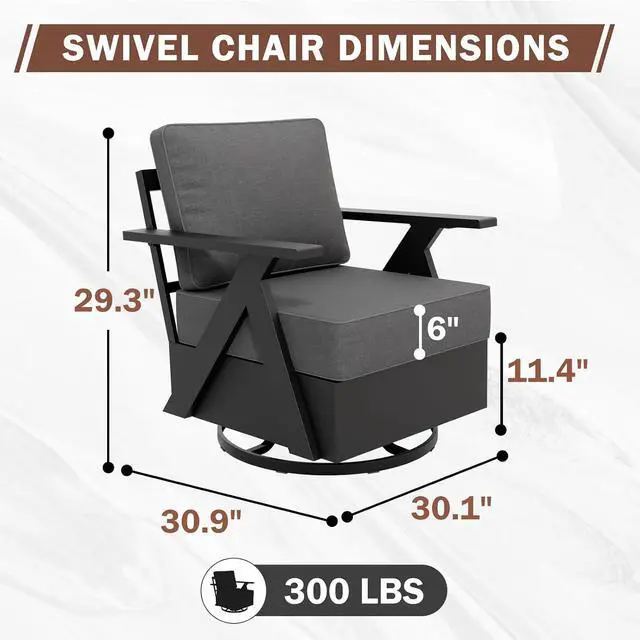 Alt view image 3 of 7 - Urban Slate Modern Swivel Rocker Patio Chair Set of 2 Outdoor Lounge Chairs, Weather Resistant Cushions Rust Resistant Frame for Backyard Deck Porch, Black/Gray