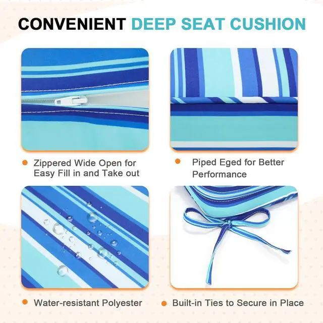 Alt view image 4 of 7 - Outdoor Deep Seat Patio Seat Cushion Set, 24 x 24 x 5 inch, 2-Piece Back Chair Cushion, 1 Pack, Blue Stripe