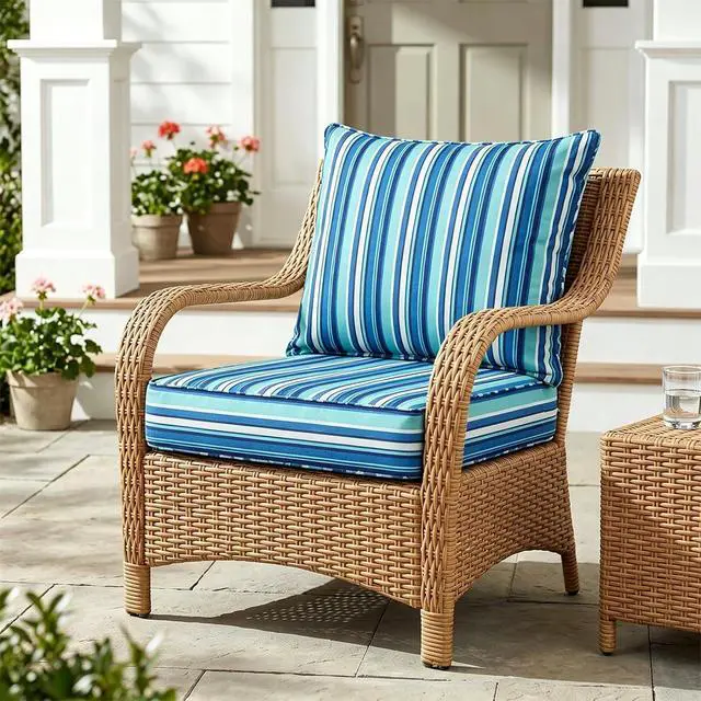 Alt view image 5 of 7 - Outdoor Deep Seat Patio Seat Cushion Set, 24 x 24 x 5 inch, 2-Piece Back Chair Cushion, 1 Pack, Blue Stripe