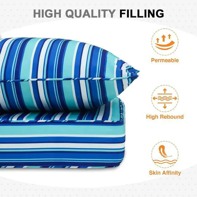 Alt view image 6 of 7 - Outdoor Deep Seat Patio Seat Cushion Set, 24 x 24 x 5 inch, 2-Piece Back Chair Cushion, 1 Pack, Blue Stripe