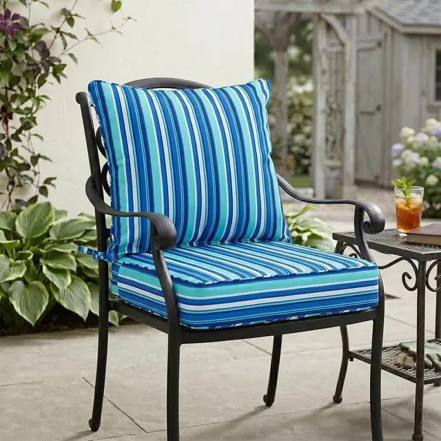 Alt view image 7 of 7 - Outdoor Deep Seat Patio Seat Cushion Set, 24 x 24 x 5 inch, 2-Piece Back Chair Cushion, 1 Pack, Blue Stripe