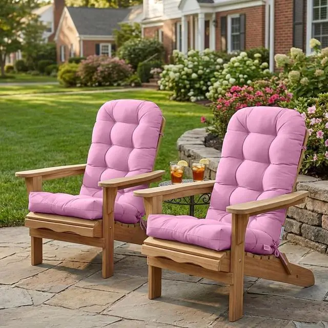 Alt view image 7 of 7 - High Back Adirondack Chair Cushions, 5" Thick Non Slip Tufted Cushion for Outdoor Patio Rocking Chairs, 49x20x5 in, 2 Pack, Pink