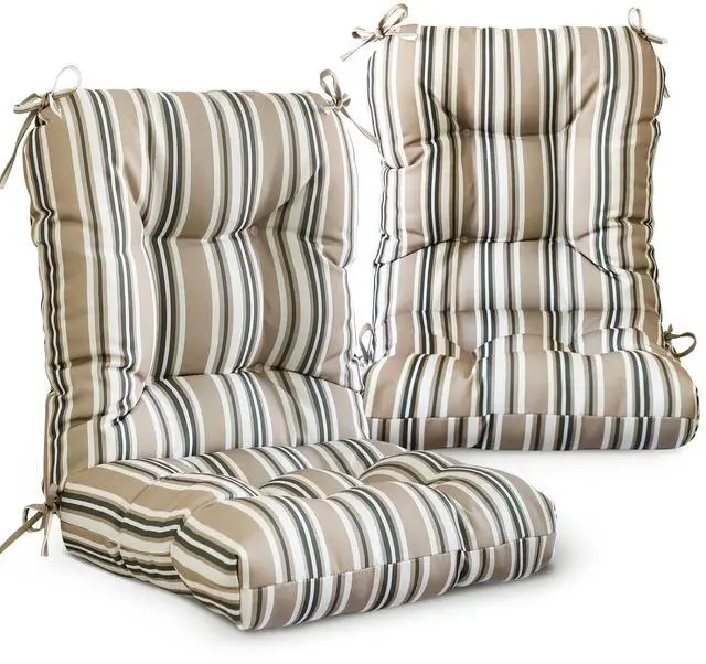 Main image of Tufted Outdoor/Indoor Seat/Back Chair Cushions, 2 Pack, 42'' x 21'', Beige Stripe