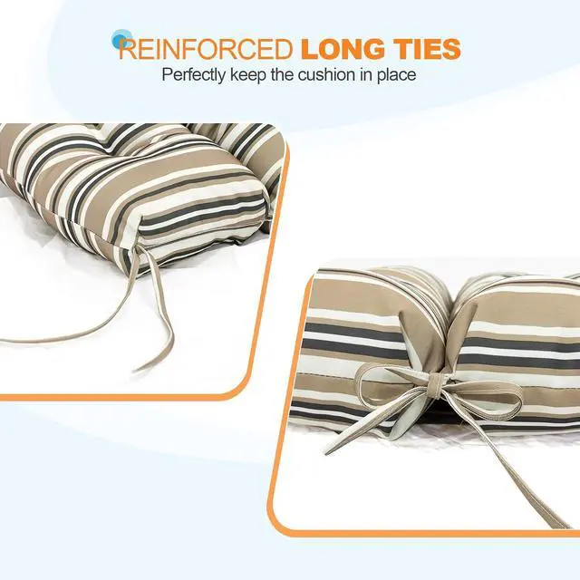 Alt view image 2 of 7 - Tufted Outdoor/Indoor Seat/Back Chair Cushions, 2 Pack, 42'' x 21'', Beige Stripe