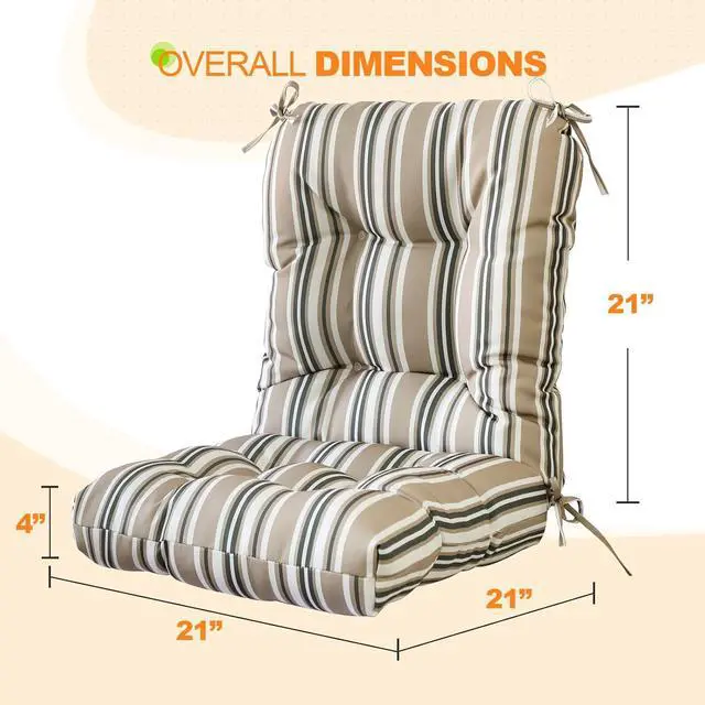 Alt view image 3 of 7 - Tufted Outdoor/Indoor Seat/Back Chair Cushions, 2 Pack, 42'' x 21'', Beige Stripe