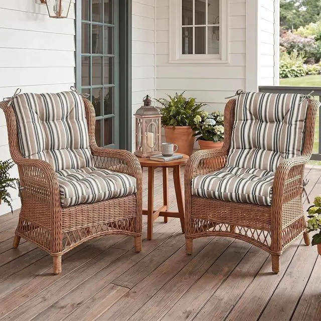 Alt view image 5 of 7 - Tufted Outdoor/Indoor Seat/Back Chair Cushions, 2 Pack, 42'' x 21'', Beige Stripe