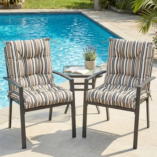 Alt view image 7 of 7 - Tufted Outdoor/Indoor Seat/Back Chair Cushions, 2 Pack, 42'' x 21'', Beige Stripe