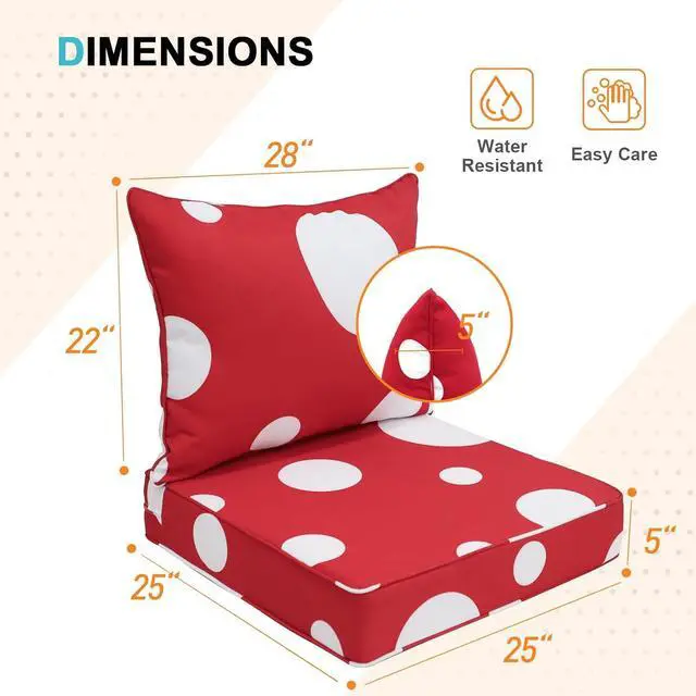 Alt view image 3 of 7 - Outdoor Deep Seat Patio Seat Cushion Set, 25 x 25 x 5 inch, 2-Piece Back Chair Cushion, 1 Pack, Red Mushroom
