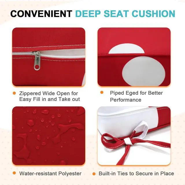 Alt view image 4 of 7 - Outdoor Deep Seat Patio Seat Cushion Set, 25 x 25 x 5 inch, 2-Piece Back Chair Cushion, 1 Pack, Red Mushroom