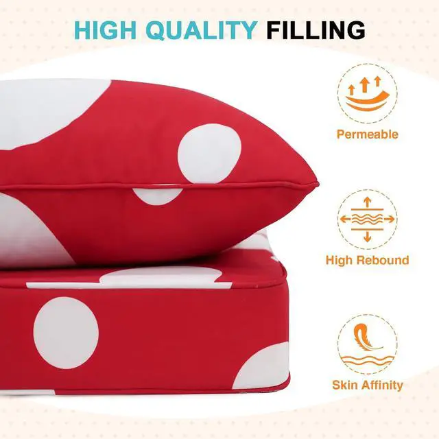 Alt view image 6 of 7 - Outdoor Deep Seat Patio Seat Cushion Set, 25 x 25 x 5 inch, 2-Piece Back Chair Cushion, 1 Pack, Red Mushroom