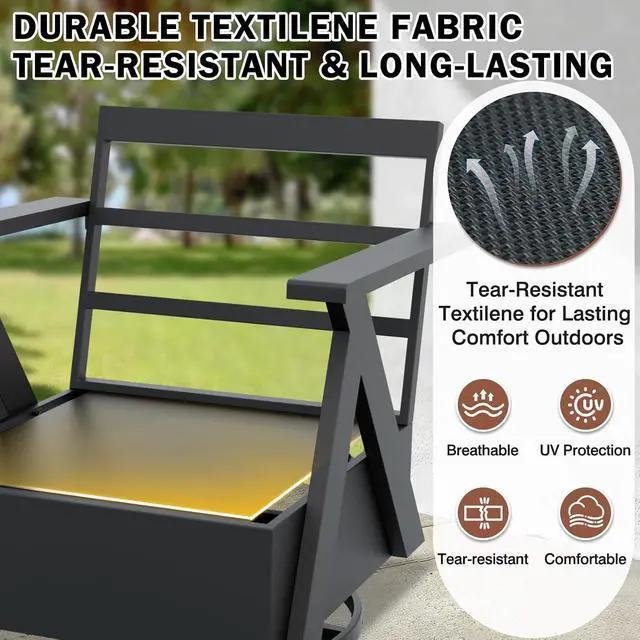 Alt view image 4 of 7 - Urban Slate Modern Swivel Rocker Patio Chair Set of 2 Outdoor Lounge Chairs, Weather Resistant Cushions Rust Resistant Frame for Backyard Deck Porch, Black/Beige