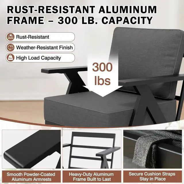 Alt view image 7 of 7 - Urban Slate Modern Swivel Rocker Patio Chair Set of 2 Outdoor Lounge Chairs, Weather Resistant Cushions Rust Resistant Frame for Backyard Deck Porch, Black/Gray