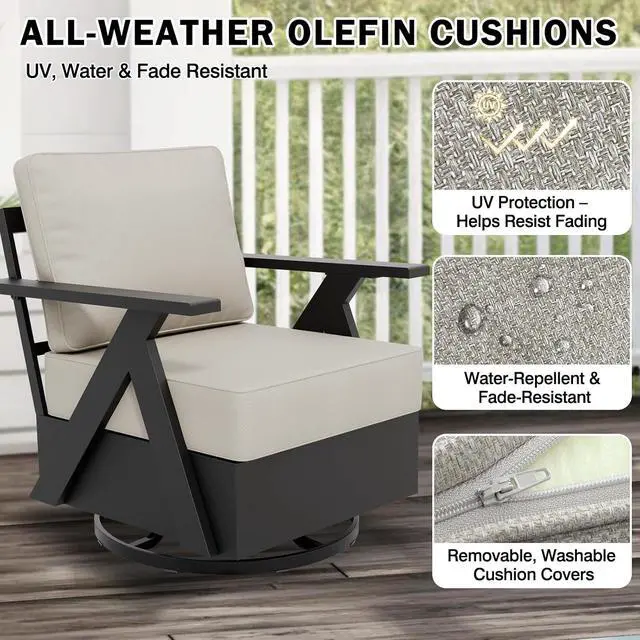 Alt view image 2 of 7 - Urban Slate Modern Swivel Rocker Patio Chair Set of 2 Outdoor Lounge Chairs, Weather Resistant Cushions Rust Resistant Frame for Backyard Deck Porch, Black/Beige