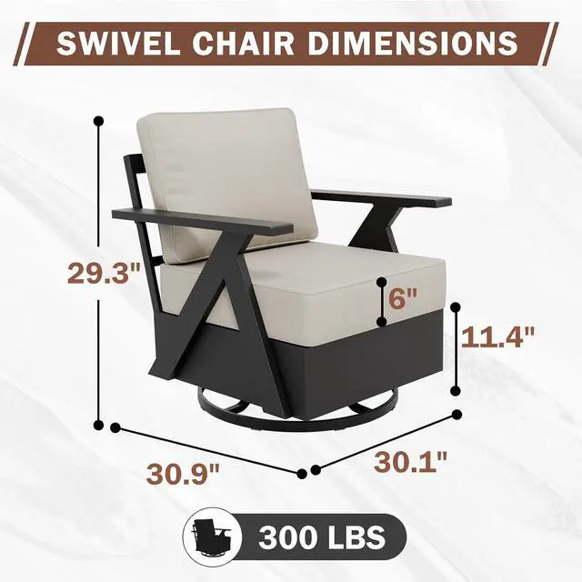 Alt view image 3 of 7 - Urban Slate Modern Swivel Rocker Patio Chair Set of 2 Outdoor Lounge Chairs, Weather Resistant Cushions Rust Resistant Frame for Backyard Deck Porch, Black/Beige