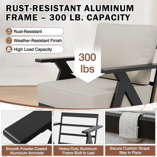 Alt view image 7 of 7 - Urban Slate Modern Swivel Rocker Patio Chair Set of 2 Outdoor Lounge Chairs, Weather Resistant Cushions Rust Resistant Frame for Backyard Deck Porch, Black/Beige