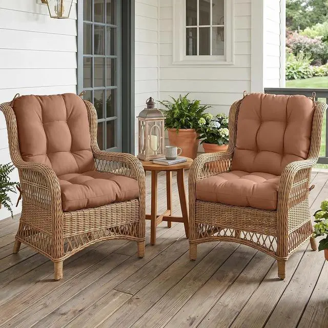 Alt view image 5 of 7 - Tufted Outdoor/Indoor Seat/Back Chair Cushions, 2 Pack, 42'' x 21'', Mocha